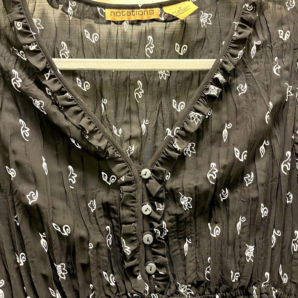 NEW Notations Black and White Babydoll Paisley Two-Layer Long Sleeve Blouse - Picture 6 of 7